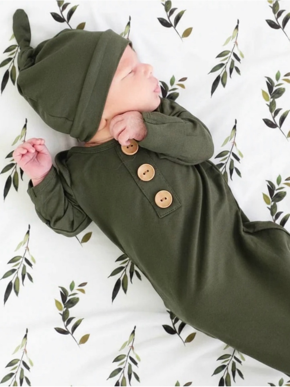 Caden Lane Olive Green Baby Knot Gown